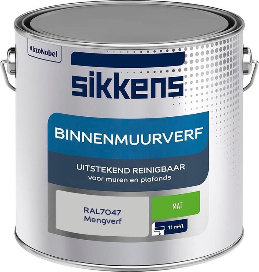 Sikkens Binnenmuurverf Muurverf Mengkleur Mat RAL7047 2.5L