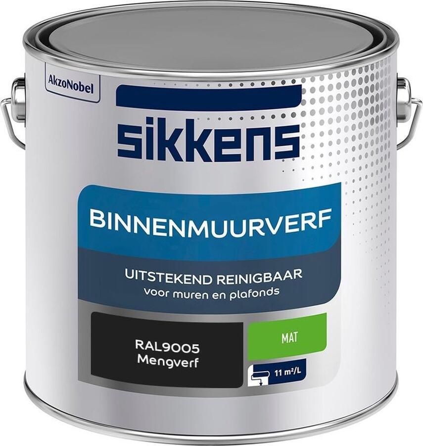 Sikkens Binnenmuurverf Muurverf Mengkleur Mat RAL9005 2.5L