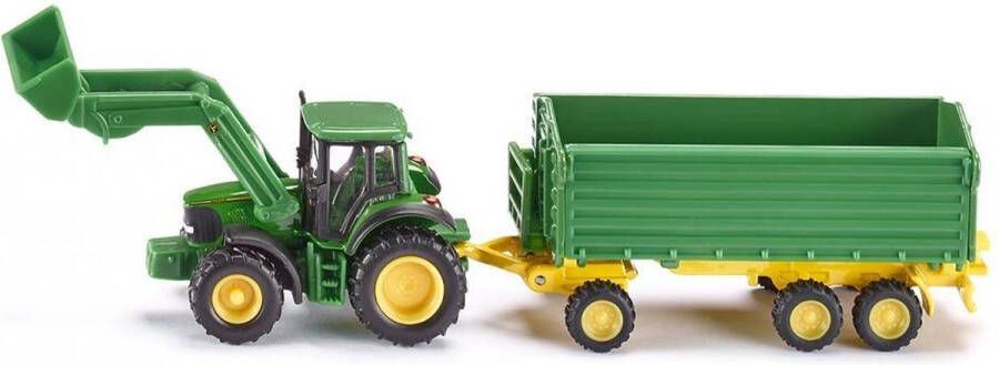 SIKU John Deere met Voorlader en trailler Miniatuur tractor