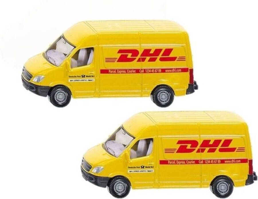 SIKU 2x stuks DHL bezorg busje modelauto 8 cm Mercedes speelgoed auto wagen