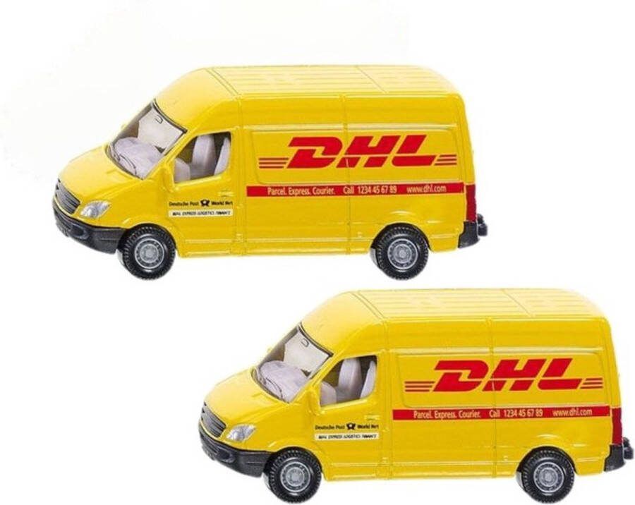 SIKU 2x stuks DHL bezorg busje modelauto 8 cm Mercedes speelgoed auto wagen