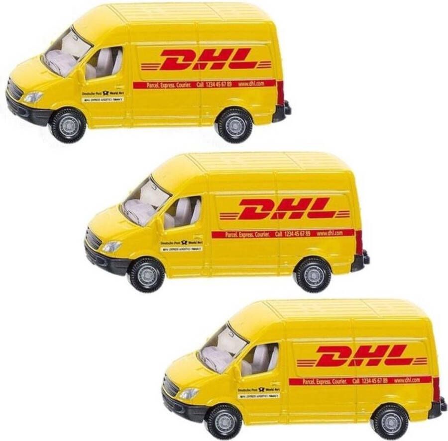 SIKU 3x stuks DHL bezorg busje modelauto 8 cm Mercedes speelgoed auto wagen