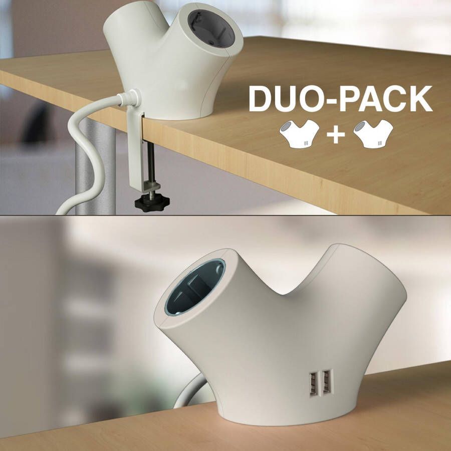 SIL Products Duo Pack Stekkerdoos Met USB Poorten – 2 USB Laders 3.4A – 2 Stopcontacten – Inclusief Montageklem – 1 4 Meter Snoer – TAK Design – Randaarde – Zwart Wit – SIL s
