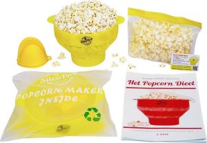 SilcoPoP 4in1 Popcorn Maker Bundle Geel Siliconen Popcorn Popper Simpel & Opvouwbaar