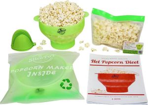 SilcoPoP 4in1 Popcorn Maker Bundle Groen Siliconen Popcorn Popper Simpel & Opvouwbaar