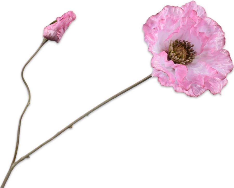 Silk-ka Zijden Bloem-Kunstbloem Klaproos Steel Roze-Wit 75 cm Voordeelaanbod Per 2 Stuks