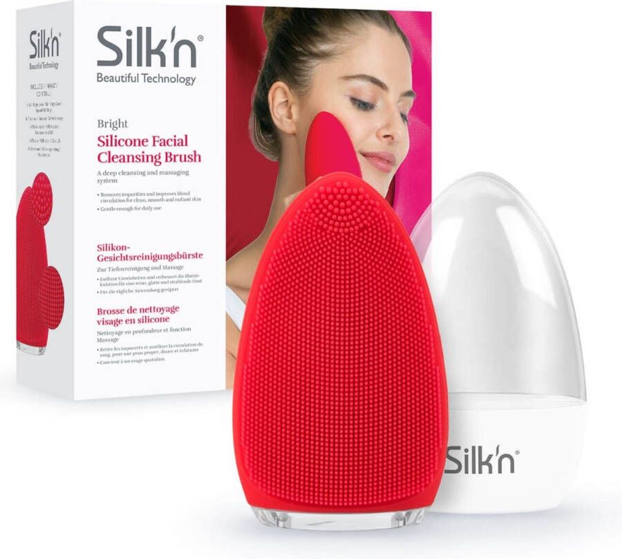 Silk'n Bright Elecktrische en ultra hygiënische gezichtsborstel Gezichtsreiniger Diepe reiniging en massage van de huid Verwijdert vuil en make-upresten ontstopt de poriën Rood