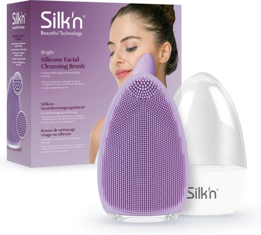Silk'n Bright Elecktrische en ultra hygiënische gezichtsborstel Gezichtsreiniger Diepe reiniging en massage van de huid Verwijdert vuil en make-upresten ontstopt de poriën Lila