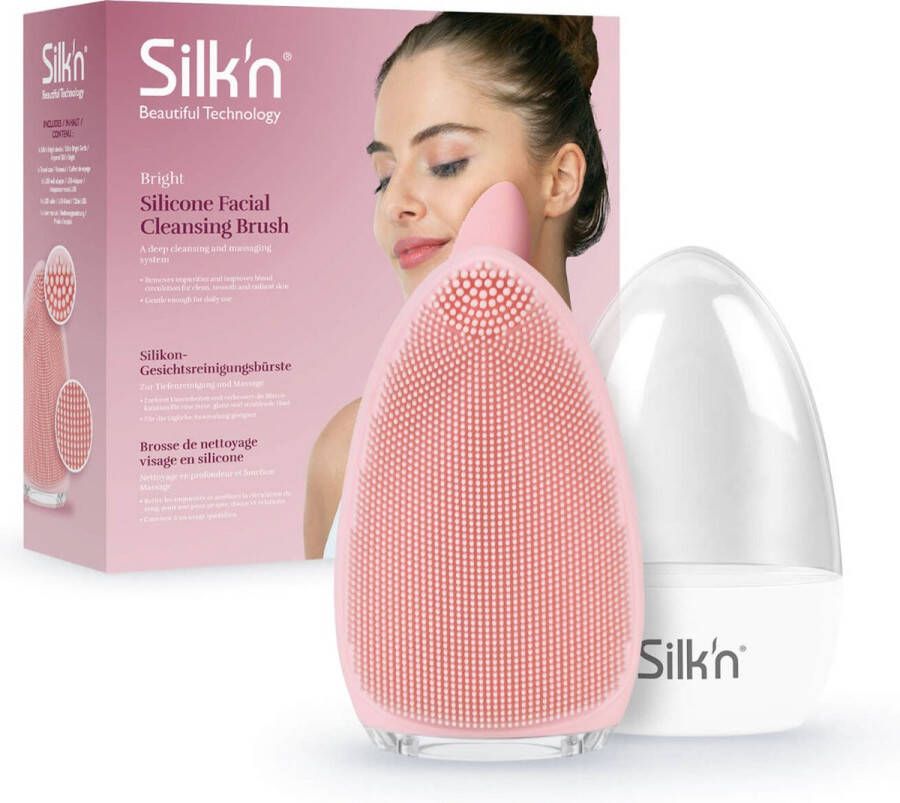 Silk'n Bright Elecktrische en ultra hygiënische gezichtsborstel Gezichtsreiniger Diepe reiniging en massage van de huid Verwijdert vuil en make-upresten ontstopt de poriën Roze