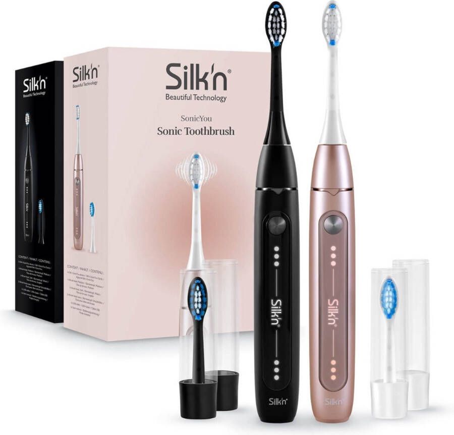 Silk'n Elektrische Tandenborstel SonicYou Tandenborstels voordeelverpakking 2 stuks met 2 opzetborstels Roze & Zwart