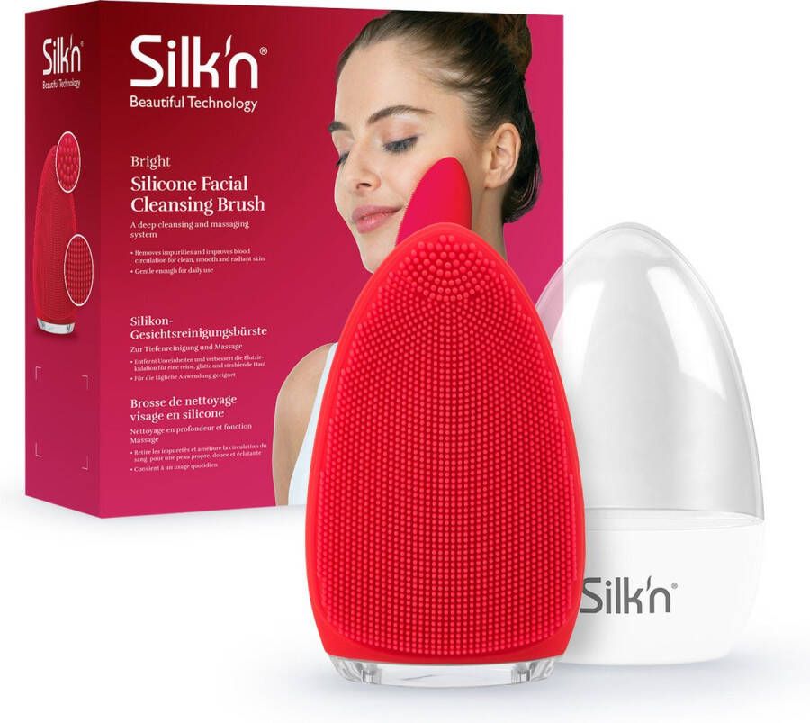 Silk'n Bright Elecktrische en ultra hygiënische gezichtsborstel Gezichtsreiniger Diepe reiniging en massage van de huid Verwijdert vuil en make-upresten ontstopt de poriën Rood