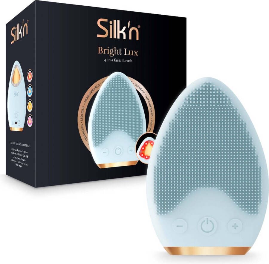 Silk'n Elektrische Gezichtsreiniger Bright Lux Gezichtsborstel 4-in-1 Reiniging Ledlicht Nabij-infrarood en Koeling Blauw
