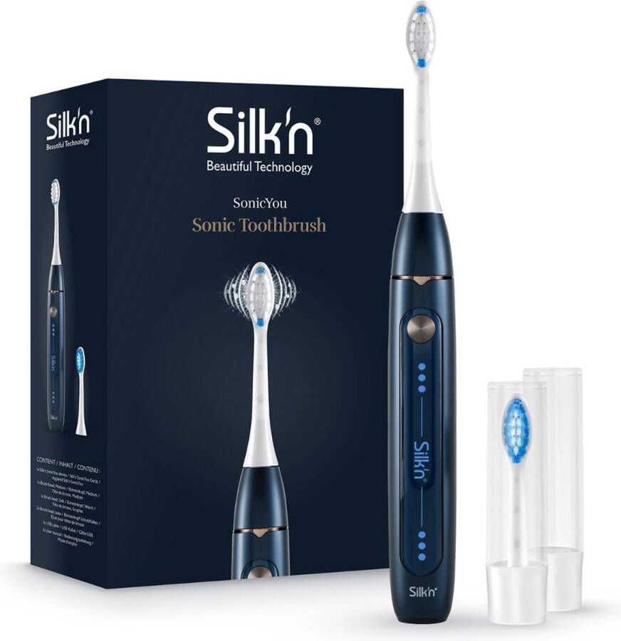 Silk'n Elektrische Tandenborstel SonicSmile Elektrische Tandenborstel met 2 opzetborstels en 2 beschermkapjes Donker blauw