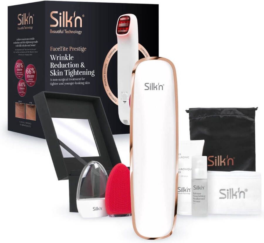 Silk'n FaceTite Prestige Draadloze huidverjongingsapparaat Microdermabrasie Rimpelvermindering & huidverstrakking Herstelt collageen- en elastinevezels Pakket inclusief 7 extra's