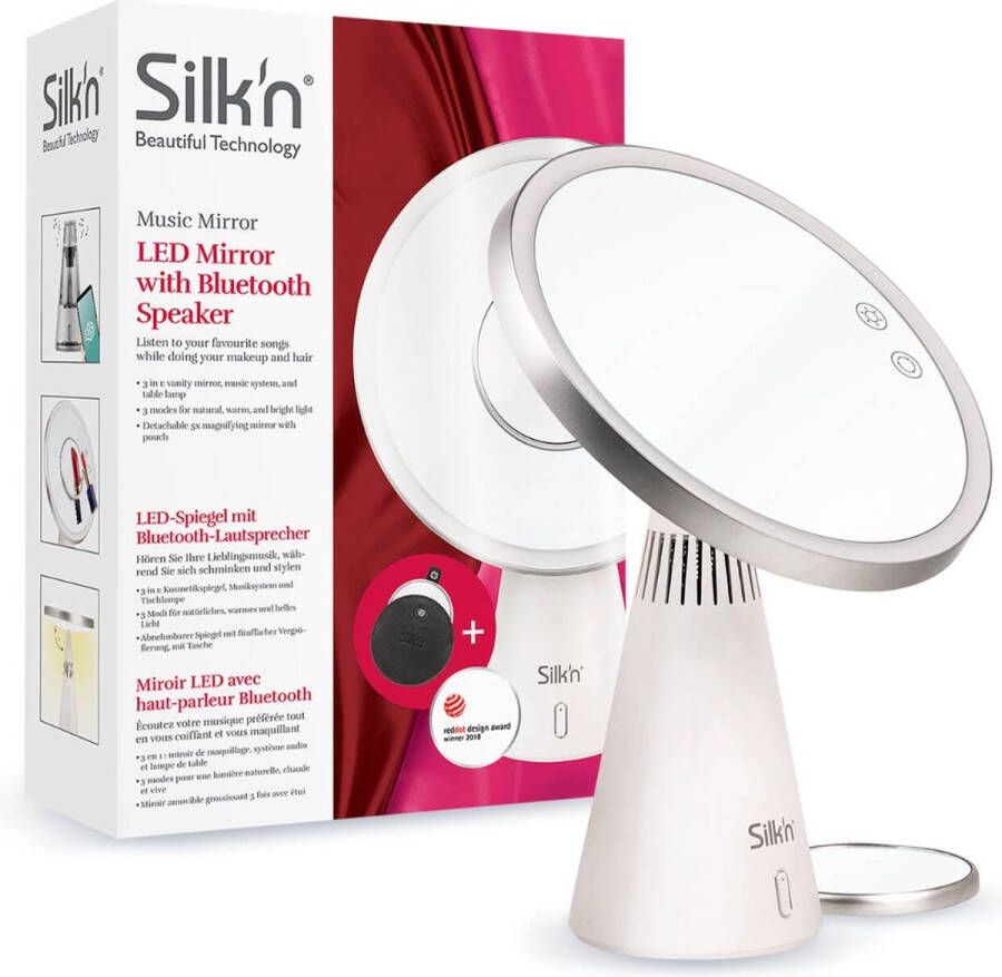 Silk'n make up spiegel met verlichting Music Mirror LED Spiegel met speaker en lamp Wit