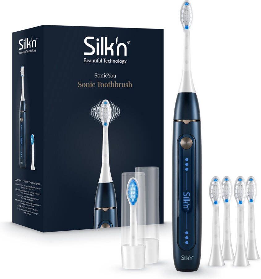 Silk'n SonicYou Elektrische Tandenborstel Geschenkset met 4-Pack Witte opzetborstels Donkerblauw