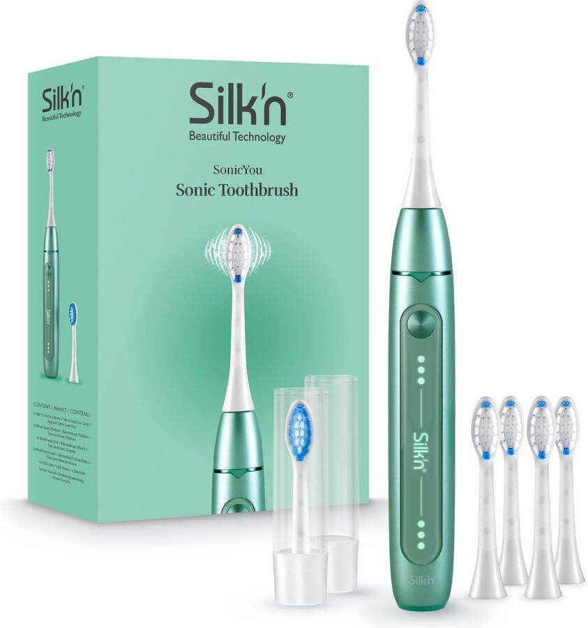 Silk'n SonicYou Elektrische Tandenborstel Geschenkset met 4-Pack Witte opzetborstels Groen