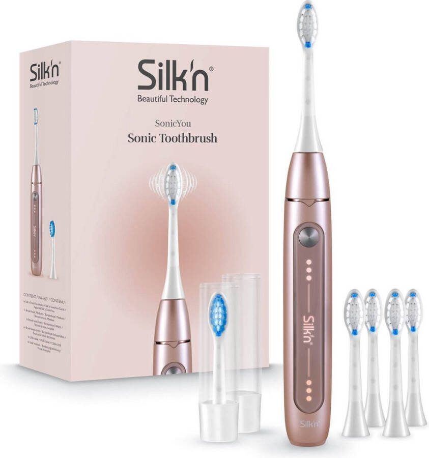 Silk'n SonicYou Elektrische Tandenborstel Geschenkset met 4-Pack Witte opzetborstels Roze