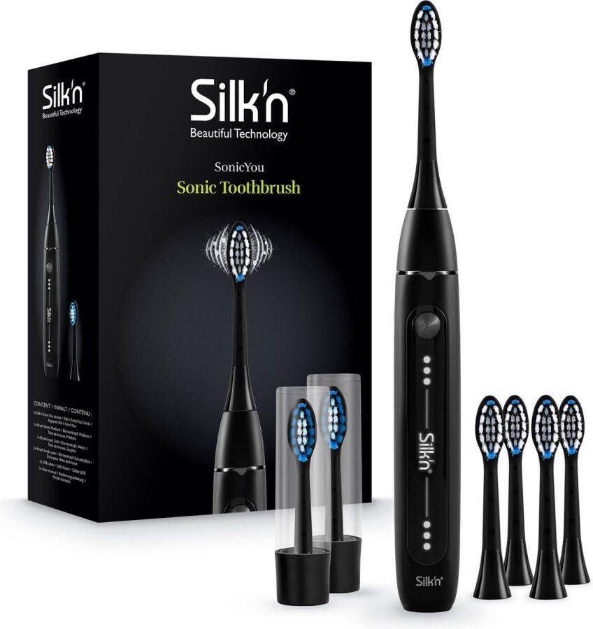 Silk'n SonicYou Elektrische Tandenborstel Geschenkset met 4-Pack Zwarte opzetborstels Zwart