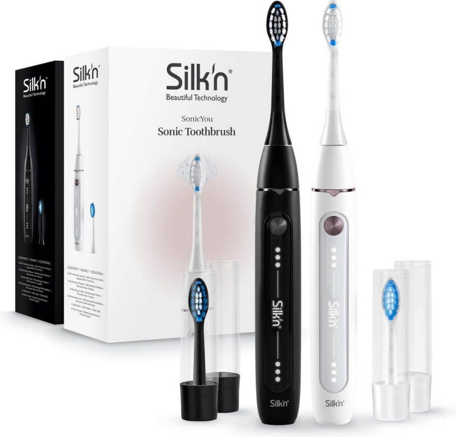 Silk'n Elektrische Tandenborstel SonicYou Tandenborstels voordeelverpakking 2 stuks met 2 opzetborstels Wit & Zwart