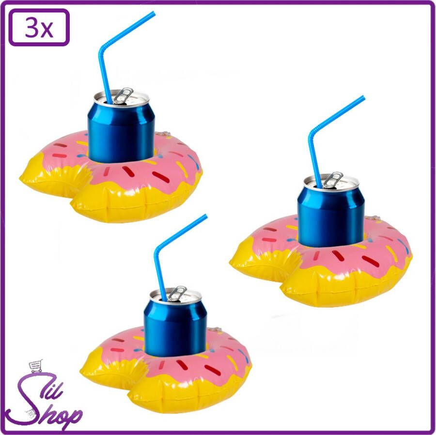 SilShop 3x Opblaasbare bekerhouder donut 13 x 20 cm geel-roze Beker Houder Drijven Water Zwembad