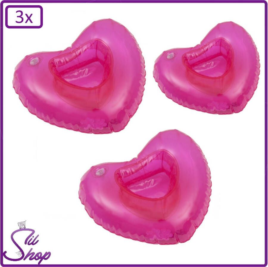 SilShop 3x Opblaasbare bekerhouder hart 22 cm roze Beker Houder Drijven Hartje Water Zwembad