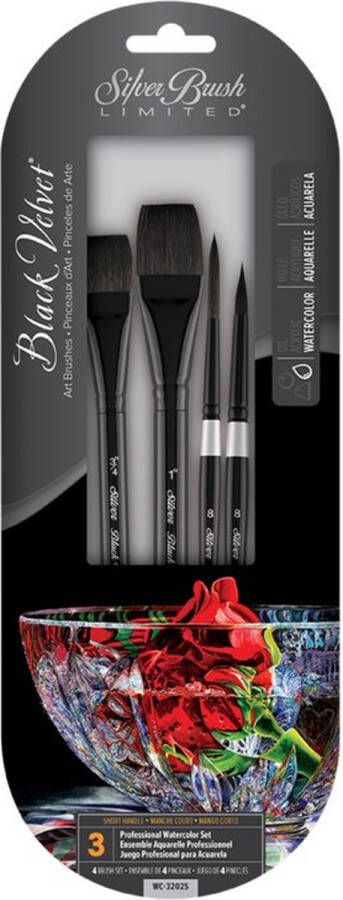 Silver Brush Black Velvet Aquarel Inkt & Gouache penselen Professional Set van 4