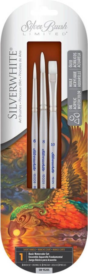 Silver Brush Silverwhite aquarel acryl & gouache penselen Basic set van 3