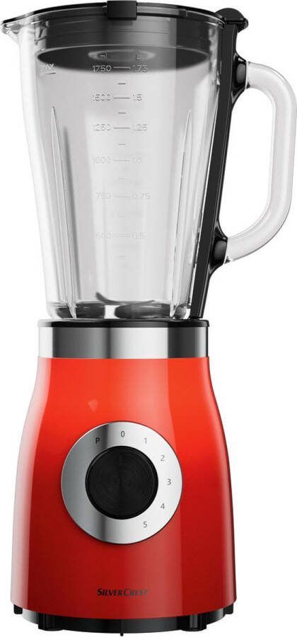 SILVERCREST Blender Ideaal voor Shakes Smoothies Crushed Ice etc. Vermogen: 600 W Inhoud Mengkan: 1 75 L Snelheden: 5 + Pulse Functie Glazen Blenderkan Pulsfunctie