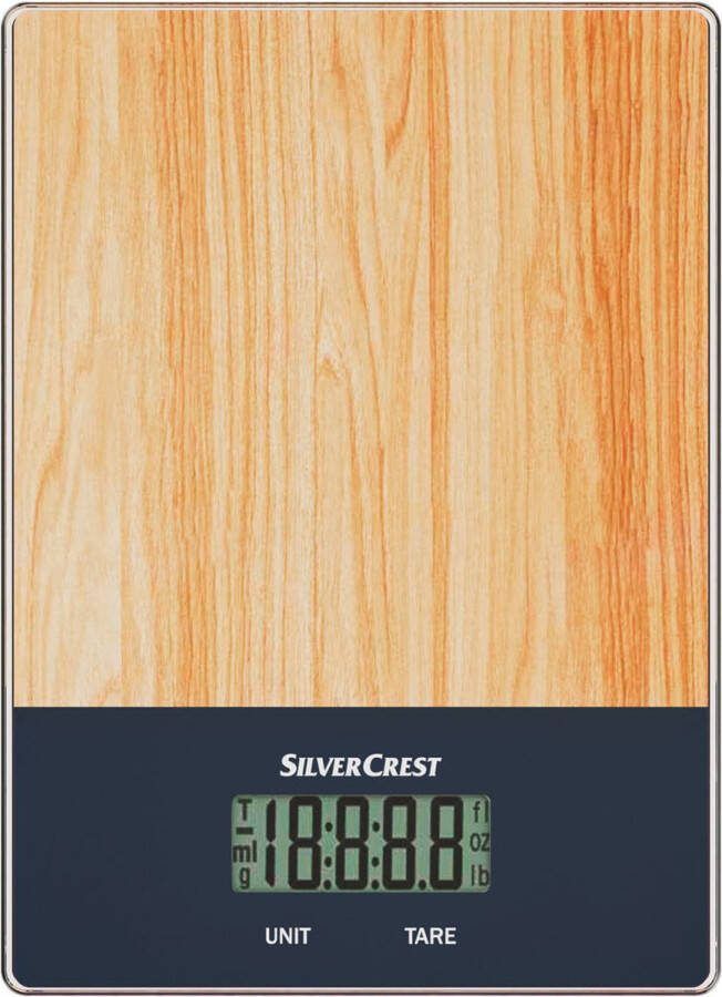 SILVERCREST keuken weegschaal Digitaal Houtlook met Blauw Tara functie Sport fitness Gezondheid Max 5kg Calorieën