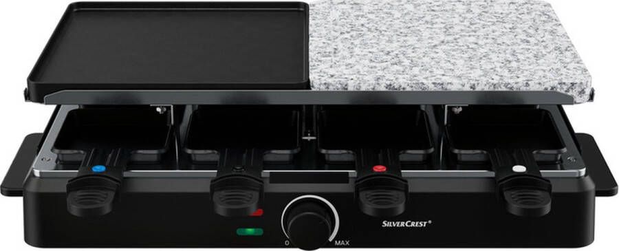 SILVERCREST KITCHEN TOOLS Gourmetstel 1400 W Ideaal voor het bakken en (steen)grillen van vlees vis en groenten Incl. geribbelde plaat gladde plaat natuursteenplaat 8 pannetjes met antiaanbaklaag en vaatwasser bestendige kunststof spatels