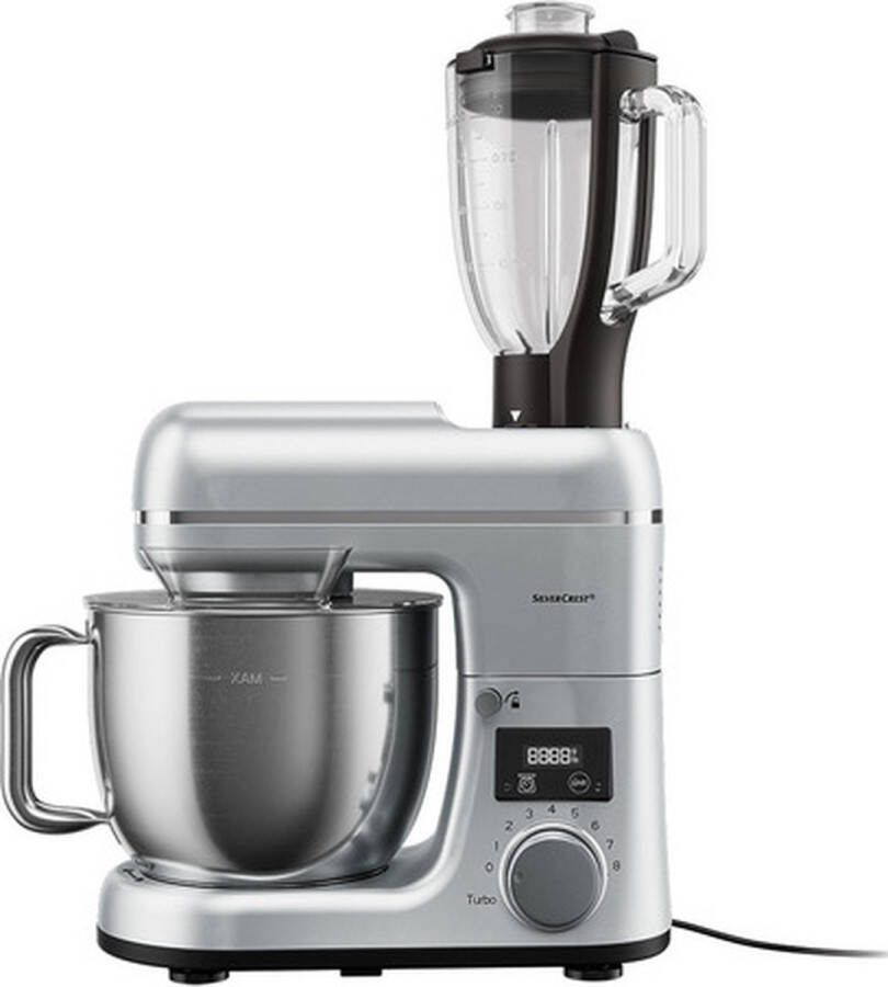 SILVERCREST KITCHEN TOOLS Keukenmachine Deluxe Vermogen: 900 W Mengkom: 3 6 L Inclusief spatbescherming met vulopening glazen mengbeker deeghaken garde en klopper