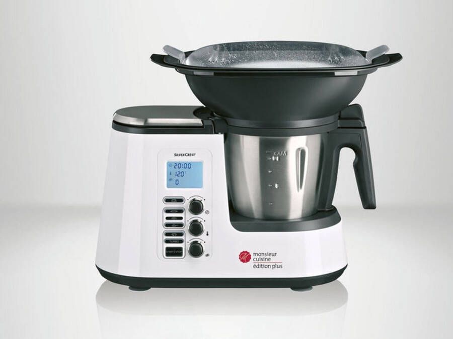 SILVERCREST KITCHEN TOOLS Monsieur Cuisine Plus Keukenmachine Cooking Processor Vermogen: 1050 W Inhoud: 2 L Temperatuur: 37 130°C Snelheidsinstelling met 10 niveaus Geïntegreerde keukenweegschaal Grote uitneembare RVS blenderkan