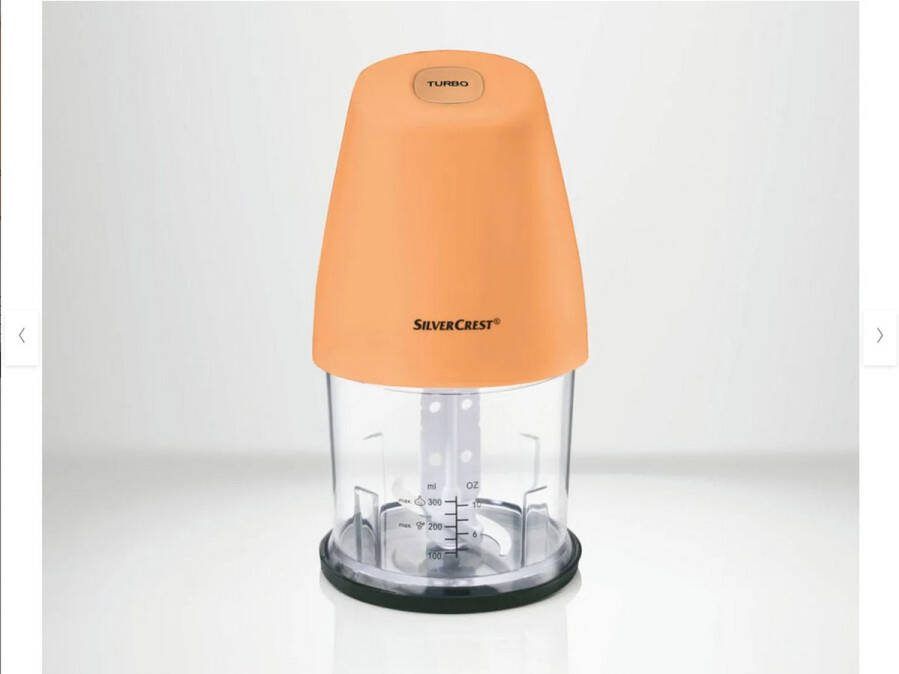 SILVERCREST Multihakker Geschikt voor het fijnhakken van o.a. groenten en kruiden en het crushen van ijs Vermogen: 260 W Inhoud reservoir: 300 ml Met turboknop voor extra vermogen Geschikt voor groenten kruiden uien noten etc.