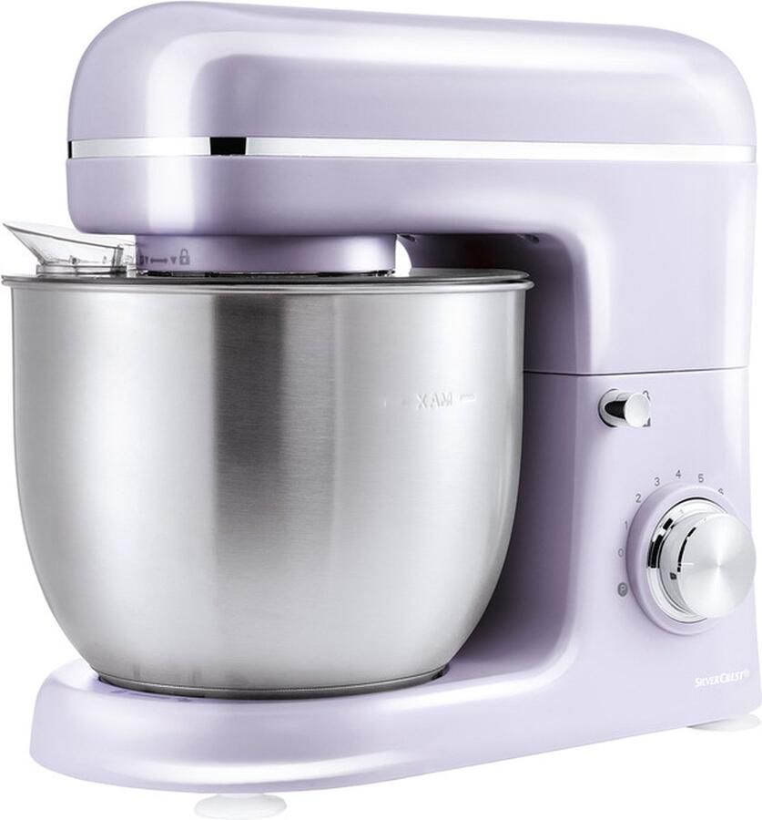 SILVERCREST KITCHEN TOOLS Keukenmachine pastel Vermogen: 600 W Inhoud: 5 L Inclusief spatbescherming met vulopening deeghaak eiwitklopper en garde Met extra pulsfunctie Afneembare accessoires zijn vaatwasmachinebestendig