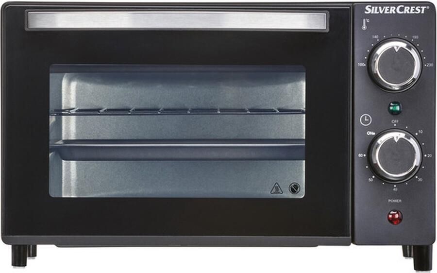 SILVERCREST KITCHEN TOOLS Mini oven 800 W Inhoud: ca. 9 l Timer: 60 minuten Voor bakken opwarmen en grillen Traploze temperatuurregeling van 100 230 °C