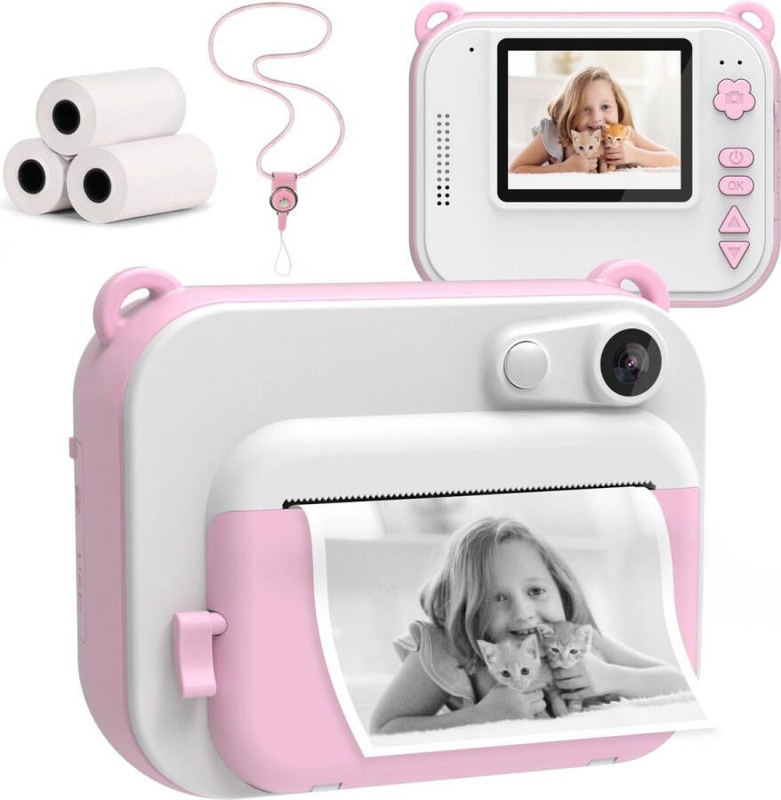 Silvergear Digitale Kindercamera Roze Mini Printer Pocket Printer Mobiele Fotoprinter Kids Camera Thermische Printer Met Video 4 Spellen Timer en Muziek