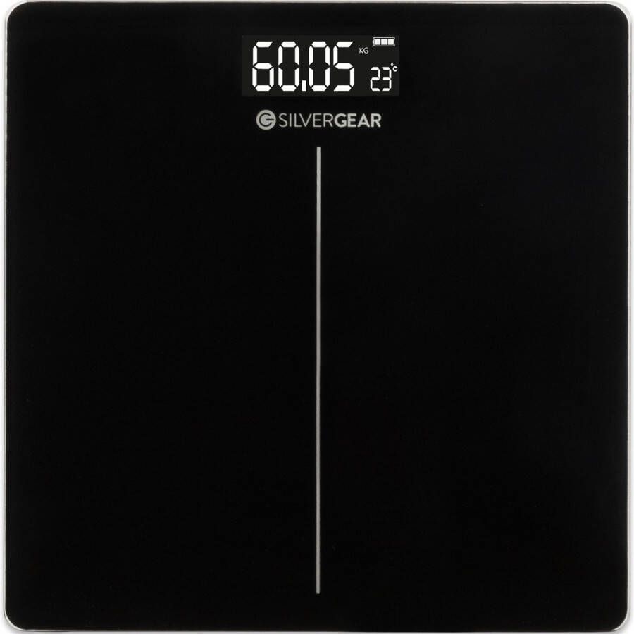 Silvergear Digitale Personenweegschaal Nauwkeurig tot op 0 05 Kg Verlicht LCD Scherm Stijlvol Design van Gehard Glas Makkelijk op te Bergen Zwart