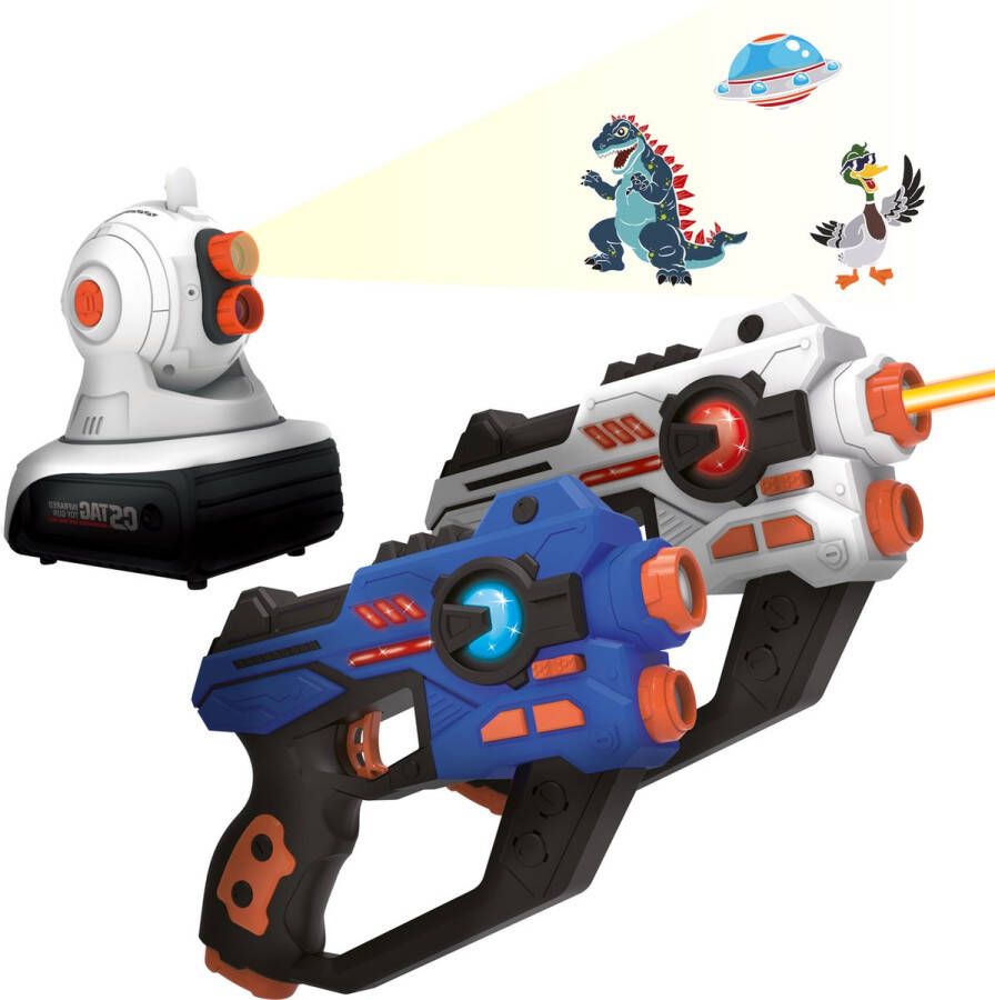 Silvergear Laserguns met Interactief Projectiespel Lasergame Set voor Kinderen Inclusief Projector en 2 Laserguns 3 Arcadegames en 10 Levels Binnen en Buiten Veilig Infraroodlicht 40 Meter Bereik