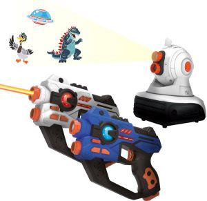 Silvergear Laserguns met Interactief Projectiespel Lasergame Set voor Kinderen Inclusief Projector en 2 Laserguns 3 Arcadegames en 10 Levels Binnen en Buiten Veilig Infraroodlicht 40 Meter Bereik