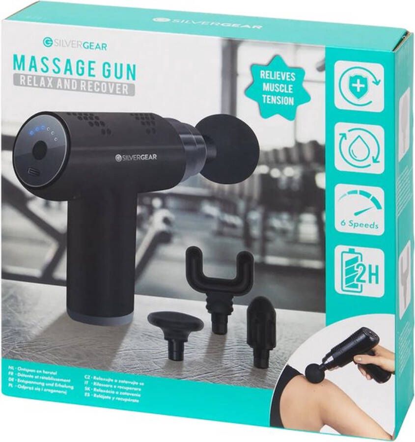 Silvergear Massage Gun 6 Standen 4 Opzetstukken Spiermassage Ontspan en herstel