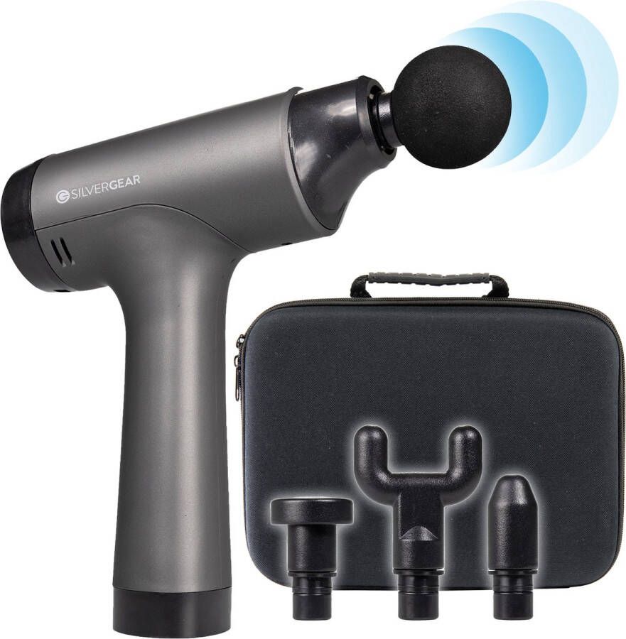 Silvergear Premium Professionele Massage Gun Sport en Relax Massage 4 uur batterijduur Lichtgewicht 6 standen 4 opzetstukken Met luxe opbergkoffer