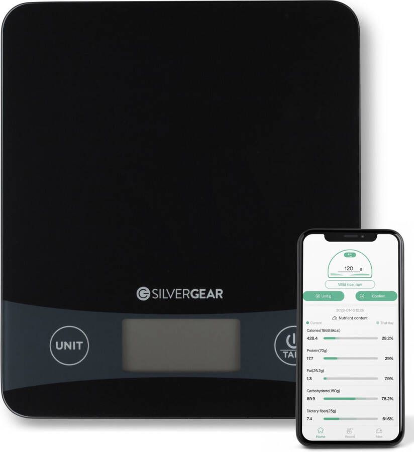 Silvergear Slimme Keukenweegschaal Digitaal Precisie Keuken Weegschaal Keukenweegschaal met app Met gratis App 1 Gram Nauwkeurigheid Tot 5KG