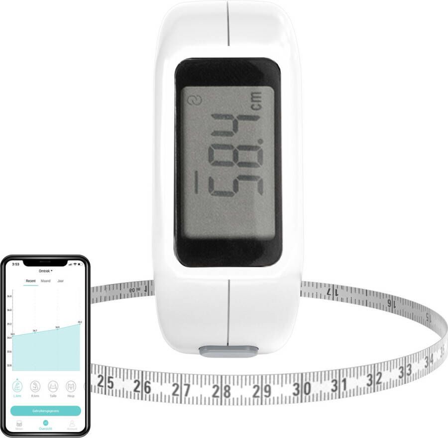 Silvergear Smart Lichaamsmeetlint met App Body Mass Tape Automatische Omtrekmeter Slim Meetlint voor Meten Lichaam en Omvang Stuur Resultaten Direct door naar App
