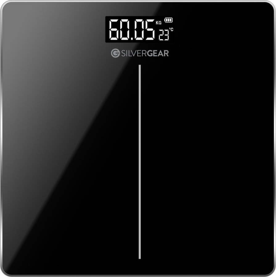 Silvergear Digitale Personenweegschaal Nauwkeurig tot op 0 05 Kg Verlicht LCD Scherm Stijlvol Design van Gehard Glas Makkelijk op te Bergen Zwart
