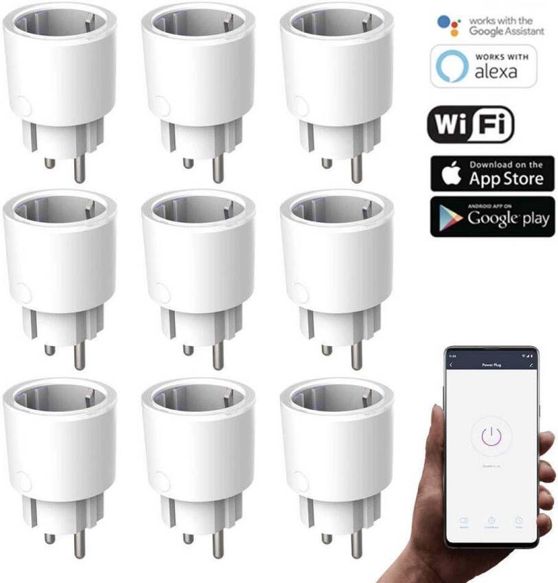 Silvergear WiFi Smart Plug (9 stuks) Werkt met Google Home en Amazon Alexa Stembediening op afstand Bedien via iOS en Android App Slimme Stekkers Wifi Stopcontact