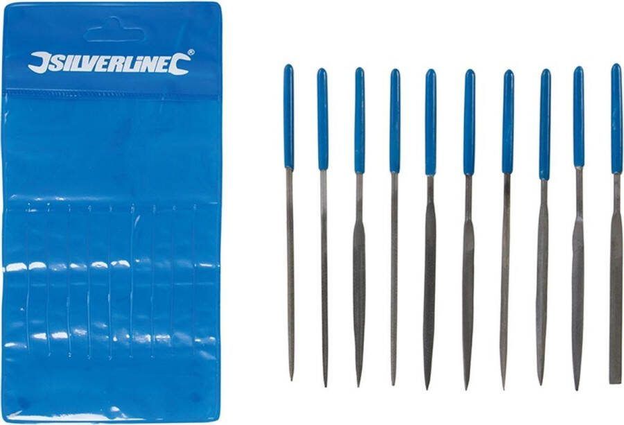 Silverline 10-delige naaldvijlenset vormen conische punten inclusief opbergzakje