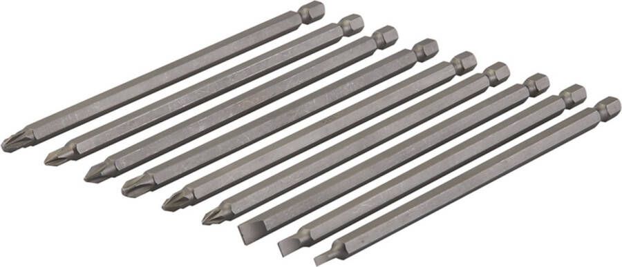 Silverline Extra lange schroevendraaier bit set 150 mm 9-delig chroom vanadium staal