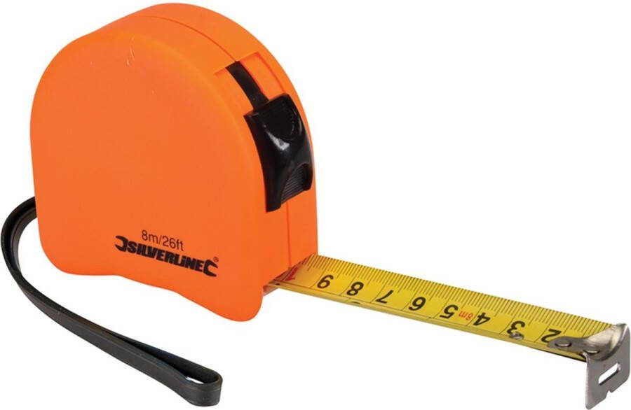 Silverline Ergonomische rolmaat 8 meter 25 mm breed met riemclip en polsband