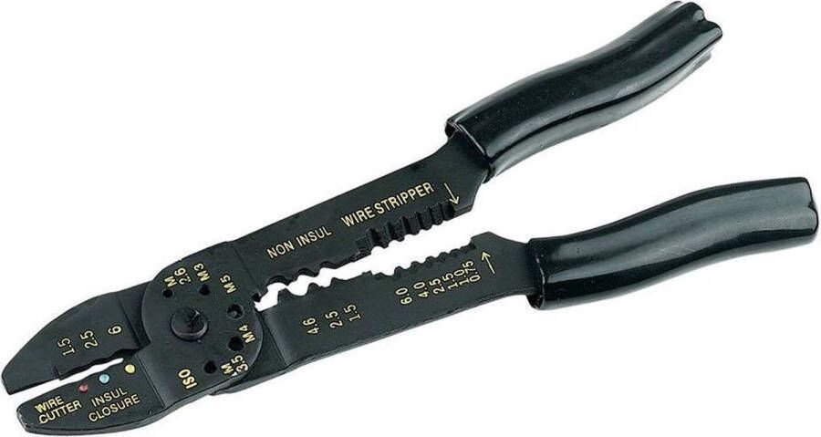 Silverline Krimp- en striptang gehard staal 230 mm met draadsnijder